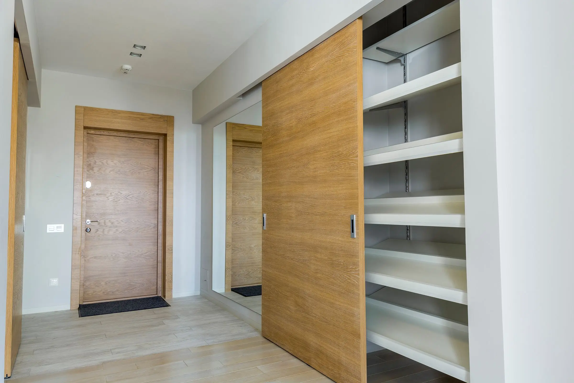 A pocket door partly open